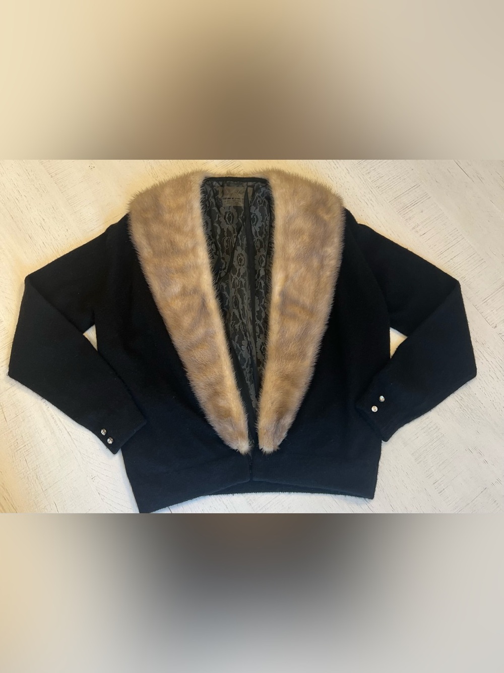 Vintage Hadleys Cashmere Dawn Mink Fur Collar Cardigan Sweater